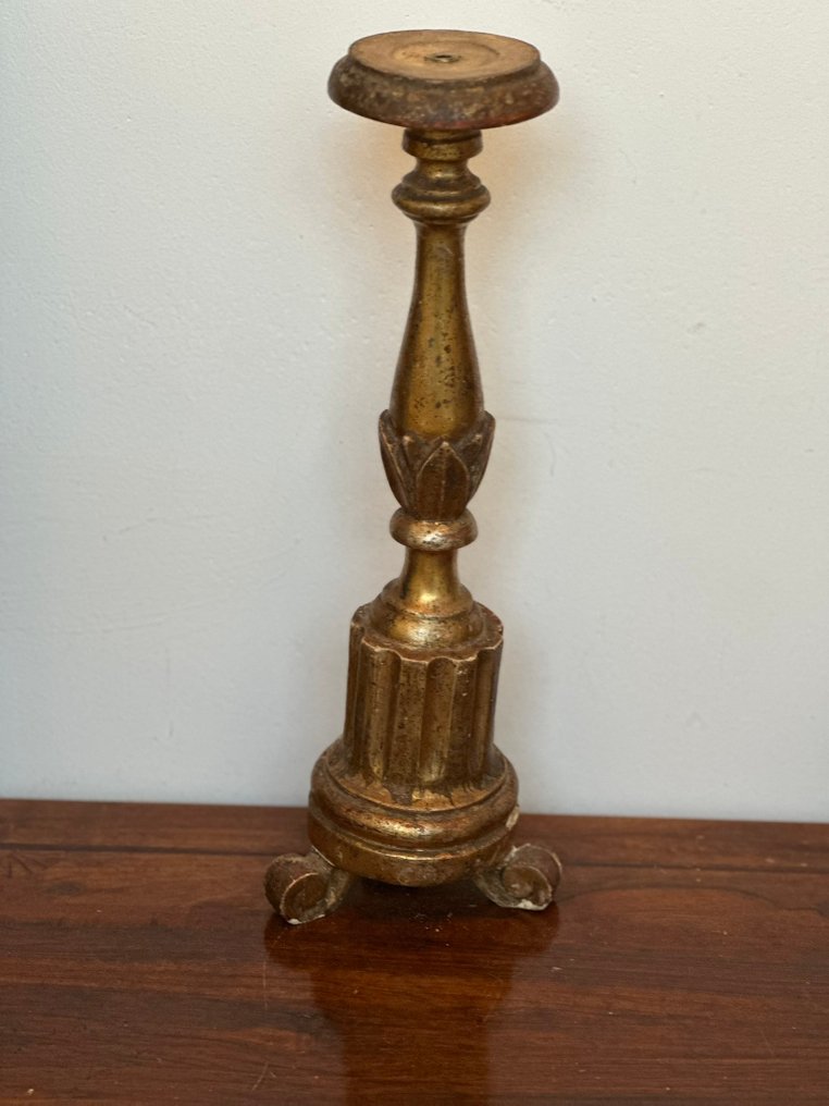 Lysestage - Træ, Guldblad - 42 cm #1.0