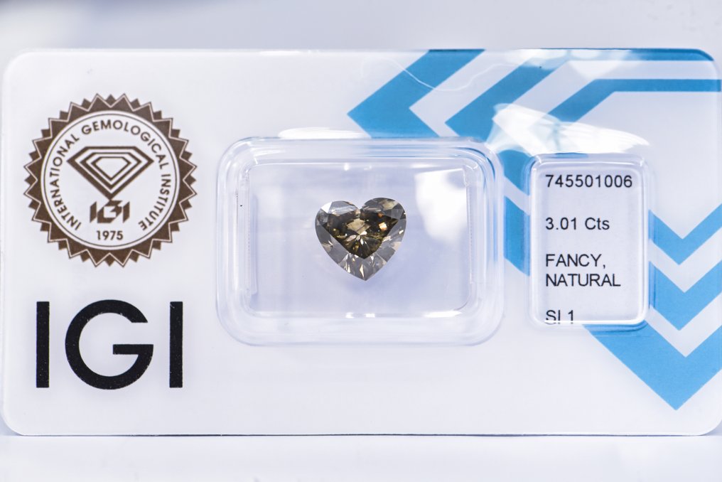 Ei pohjahintaa - 1 pcs Timantti (Luonnonvärinen) - 3.01 ct - Sydän - Fancy deep Rusehtava, Vihertävä Keltainen - SI1 - Kansainvälinen gemologinen instituutti (IGI) - VG #1.0
