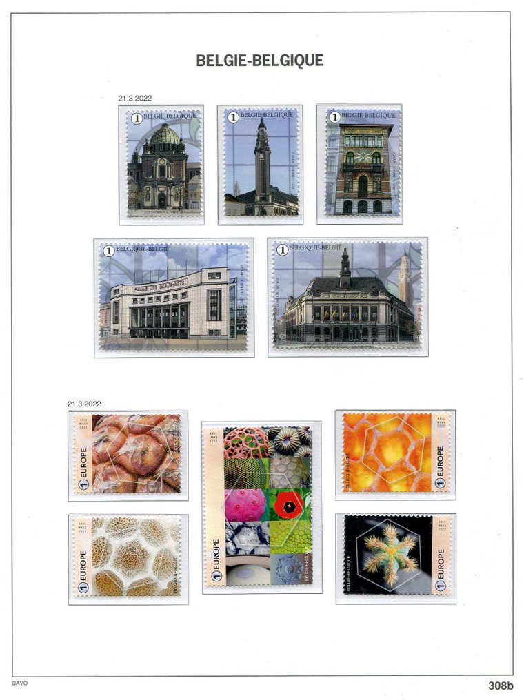 比利時 2022 - 来自块状和册子的邮票，贴在Davo相册页上。 #1.0