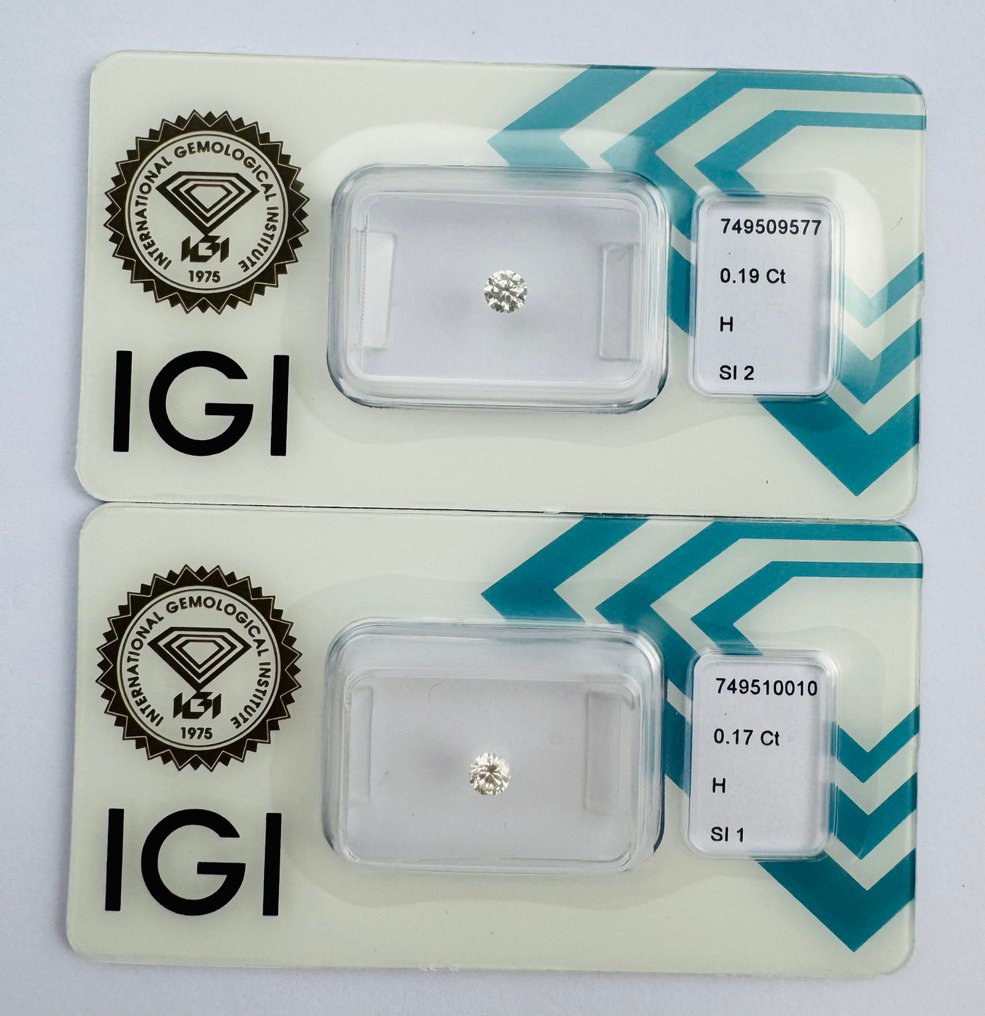 Nincs minimálár - 2 pcs Gyémánt (Természetes) - 0.36 ct - Kerek - H - SI1, SI2 - Nemzetközi Gemmológiai Intézet (IGI) - pár #1.0