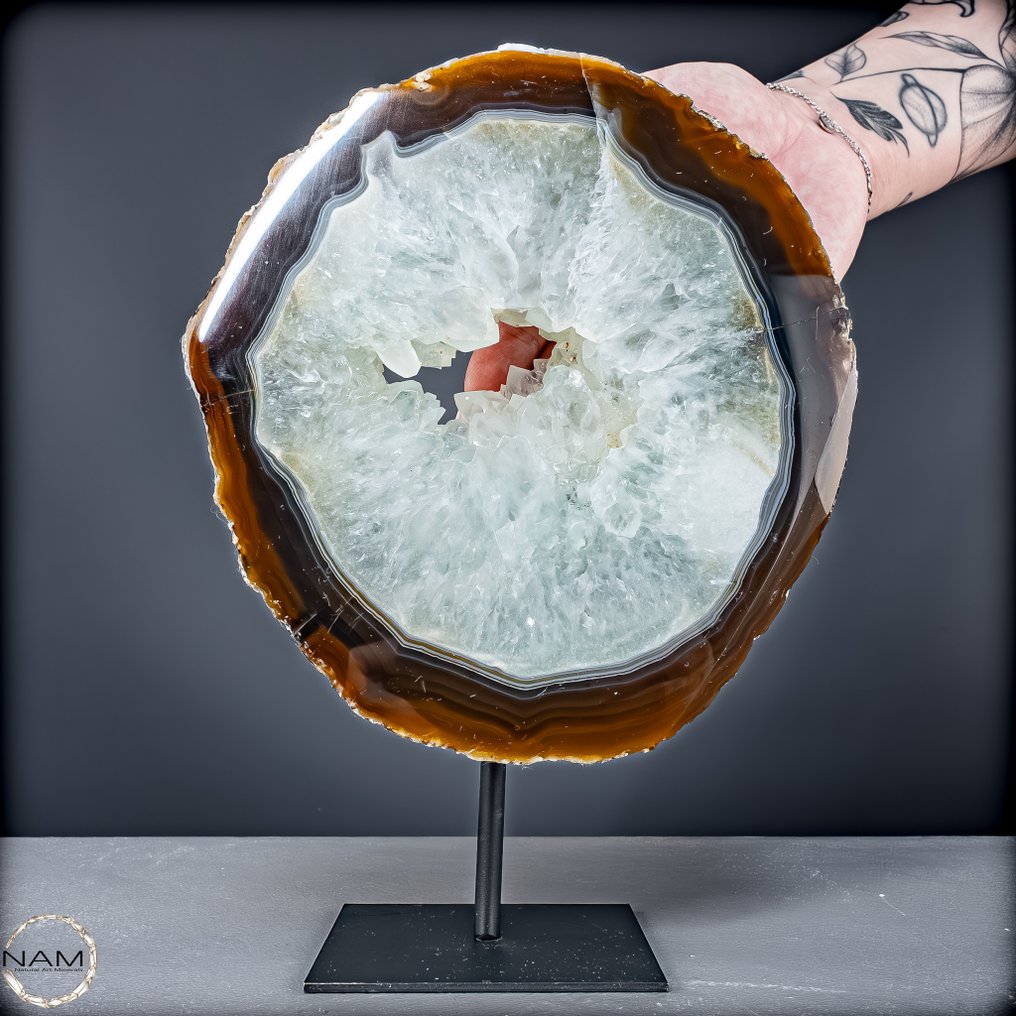 Natural Achat Carnelian slice on a metal stand from Brazil. Masterpiece of Nature in highest quality- 1549.67 g #1.0