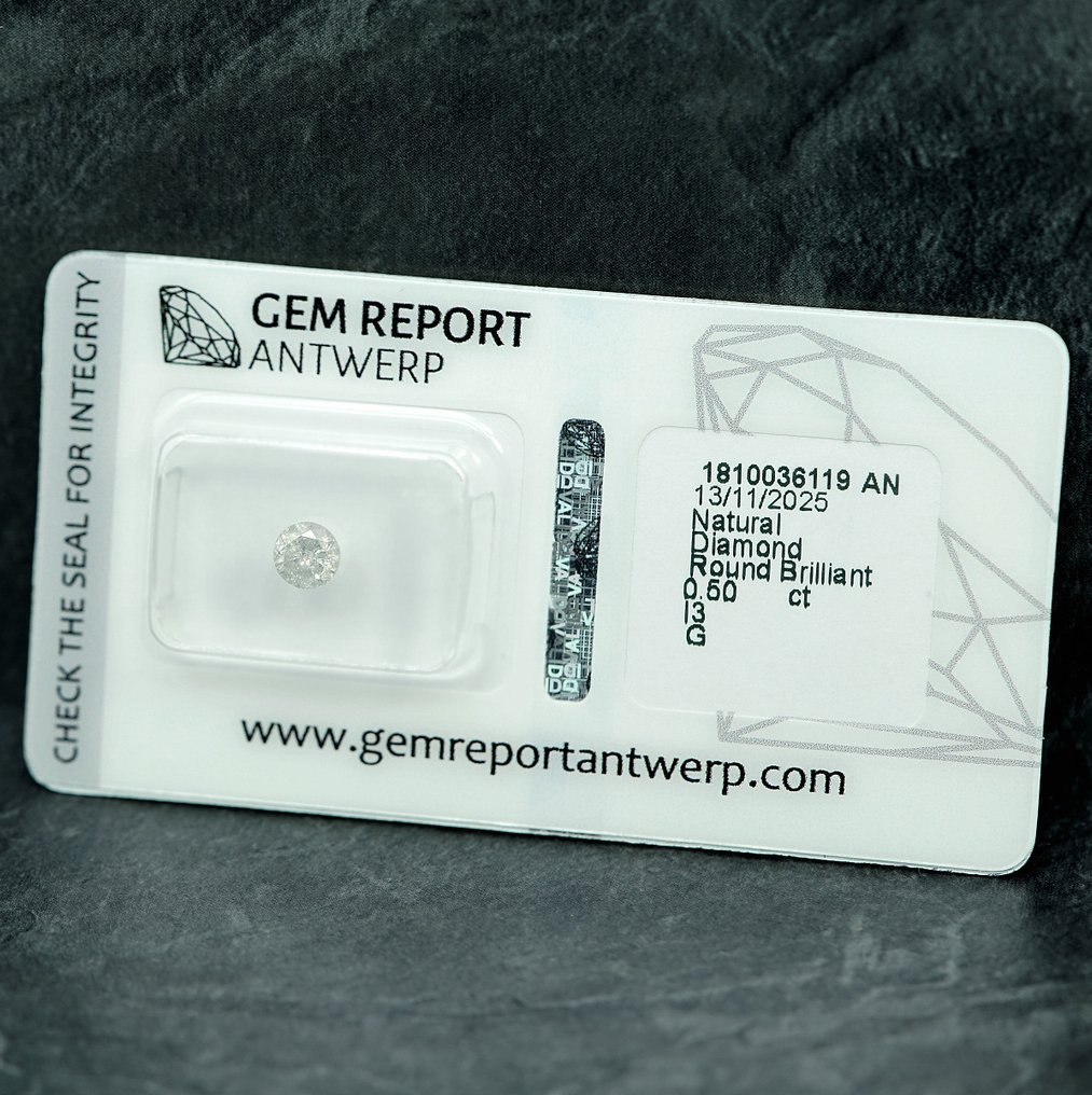 沒有保留價 - 1 pcs 鑽石 (天然) - 0.50 ct - 圓形 - G - I3 - Gem Report Antwerp (GRA) #2.1
