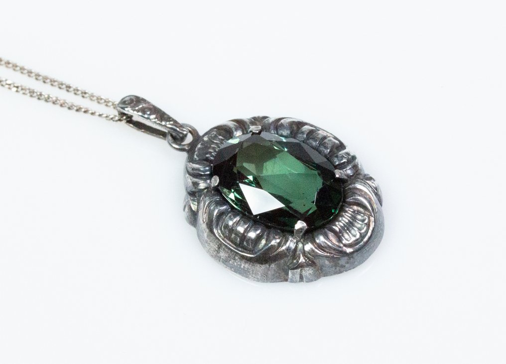 Jugendstil - prata 830 - espinélio verde - Colar com pingente #3.2