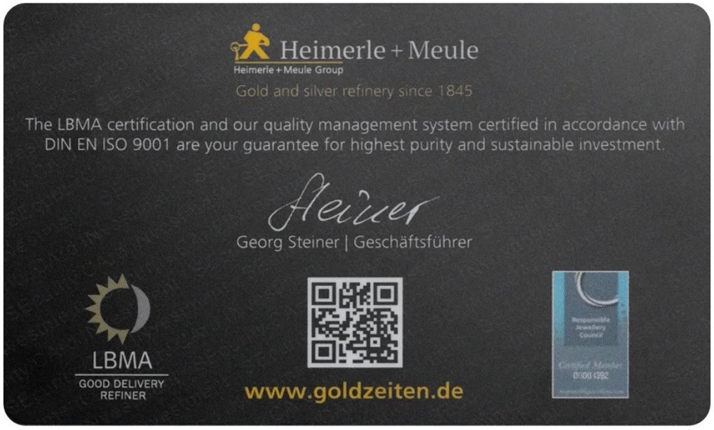 0,5 gram - Gold .999 - Heimerle + Meule, Germany - With certificate (No reserve price) #1.0