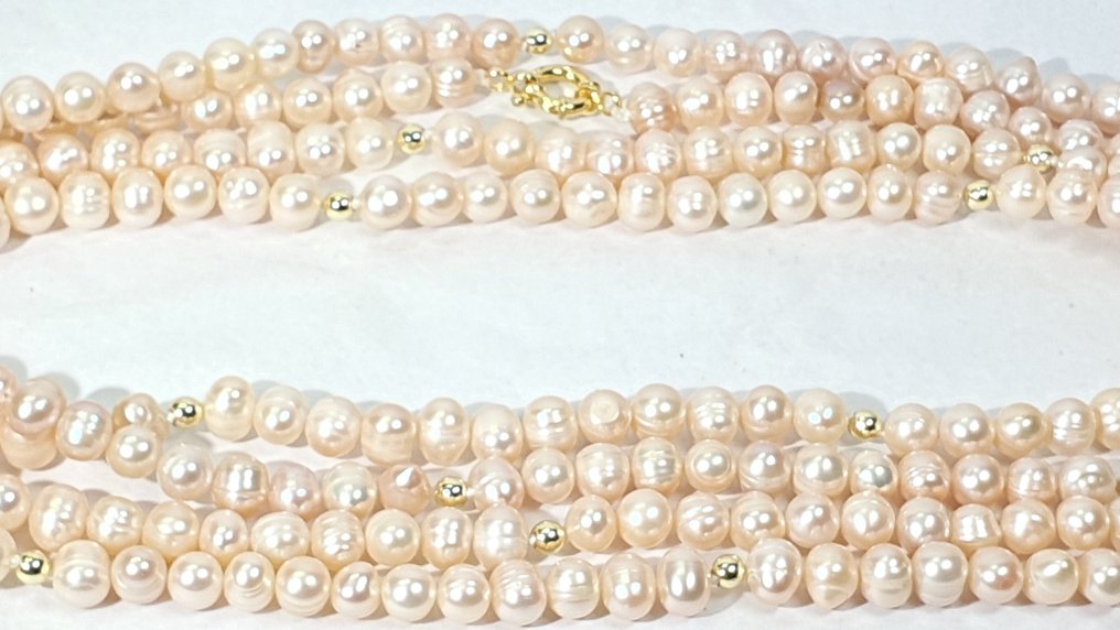 Perolas Melocoton Cor Natural Água Doce - Símbolo de Pureza - Fecho prata 925 - Colar #3.2