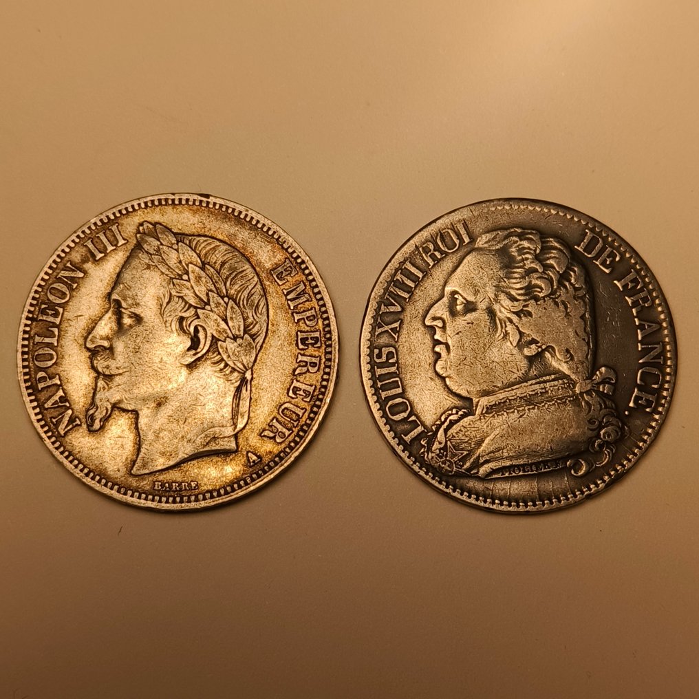 法国. 5 Francs 1814-I & 1868-A (2 coins) (没有保留价) #1.0