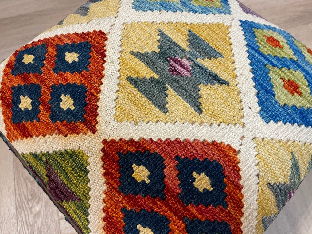 Kelim poef - handgewebt - unbenutzt - Wolle - farbenfroher Kelim - neu - unbenutzt - Teppich - 46 cm - 46 cm #4.3