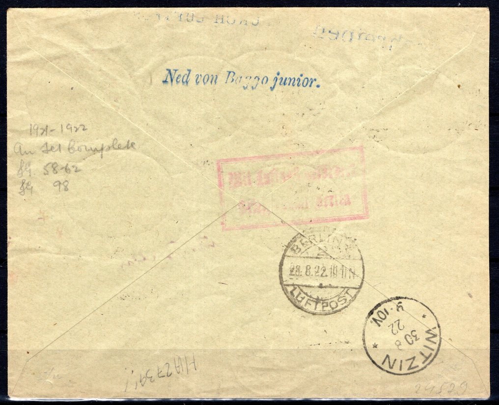 但泽 1922 - 漂亮的航空邮件信件，带有定额邮票 - Michel 66/71 #1.0