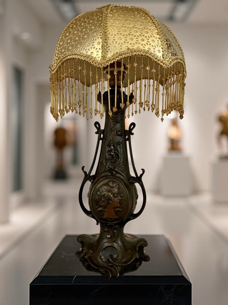 Lampada - Spelter, Tessuto - Art nouveau #1.0