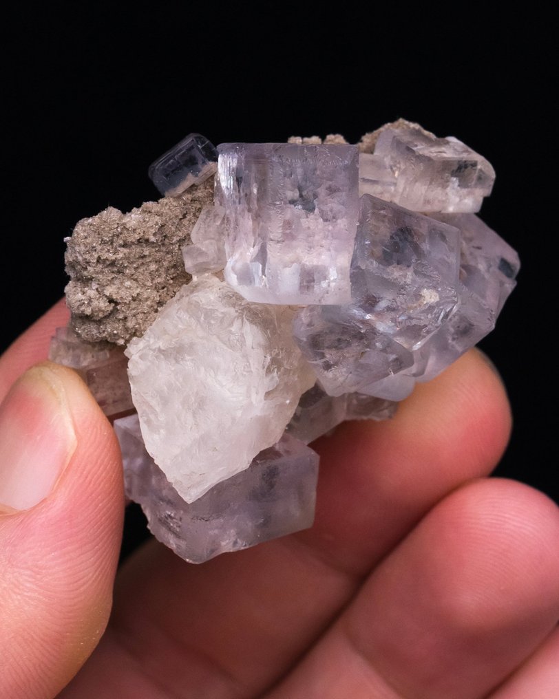 厚重的浅紫色萤石和方解石 关于矩阵 - 高度: 3.7 cm - 闊度: 4 cm- 29 g - (1) #3.2