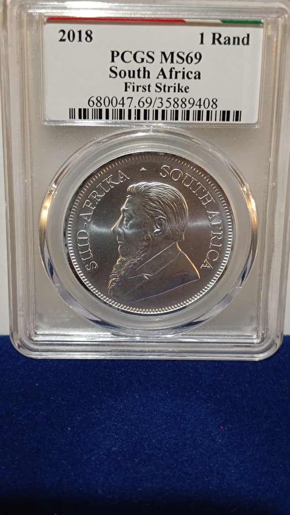 Dél-Afrika. 1 Rand 2018 Krugerrand, 1 Oz (.999), gradée par PCGS. MS69 (Nincs minimálár) #1.0