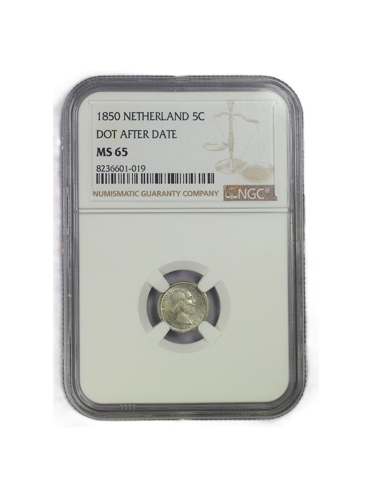 Alankomaat. Willem III. 5 Cents 1850 - Dot after date - MS65 (Ei pohjahintaa) #1.0