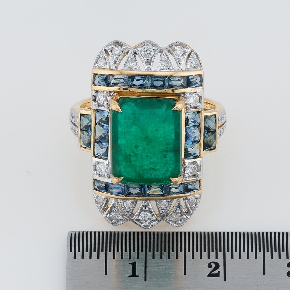 Bague - 14 carats Or jaune - 7.53ct. tw. Pierres précieuses variées - Diamant - Certificat GFCO #3.2