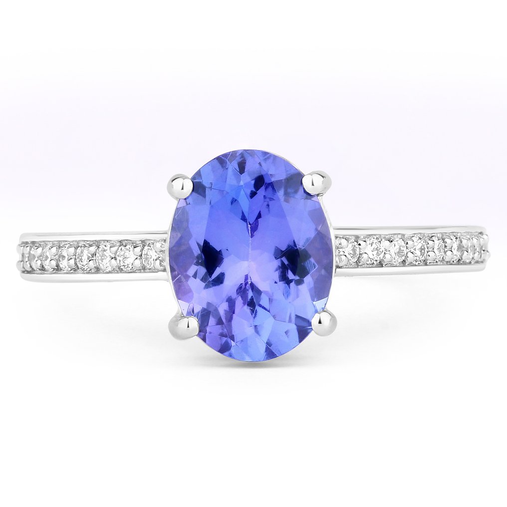 Δαχτυλίδι - 14 καράτια Λευκός χρυσός -  1.89ct. tw. Τανζανίτης - Διαμάντι #1.0