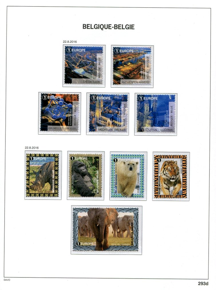 比利時 2016 - 来自块状和册子的邮票，贴在Davo相册页上。 #3.2