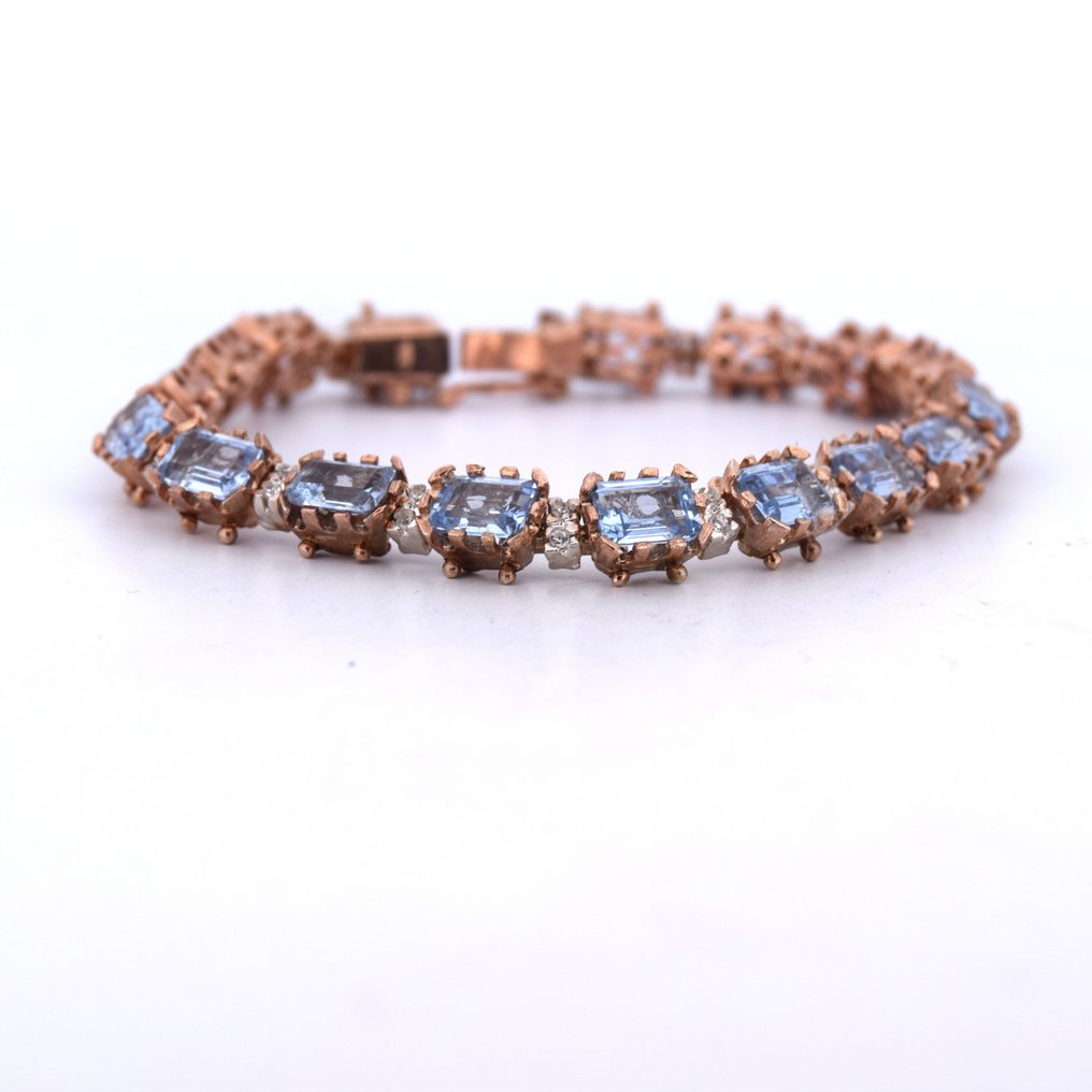 χωρίς τιμή ασφαλείας - Βραχιόλι - 9 kt. Ροζ χρυσό, Ασημί - 9.14ct. tw. Ακουαμαρίνης - Διαμάντι #2.1