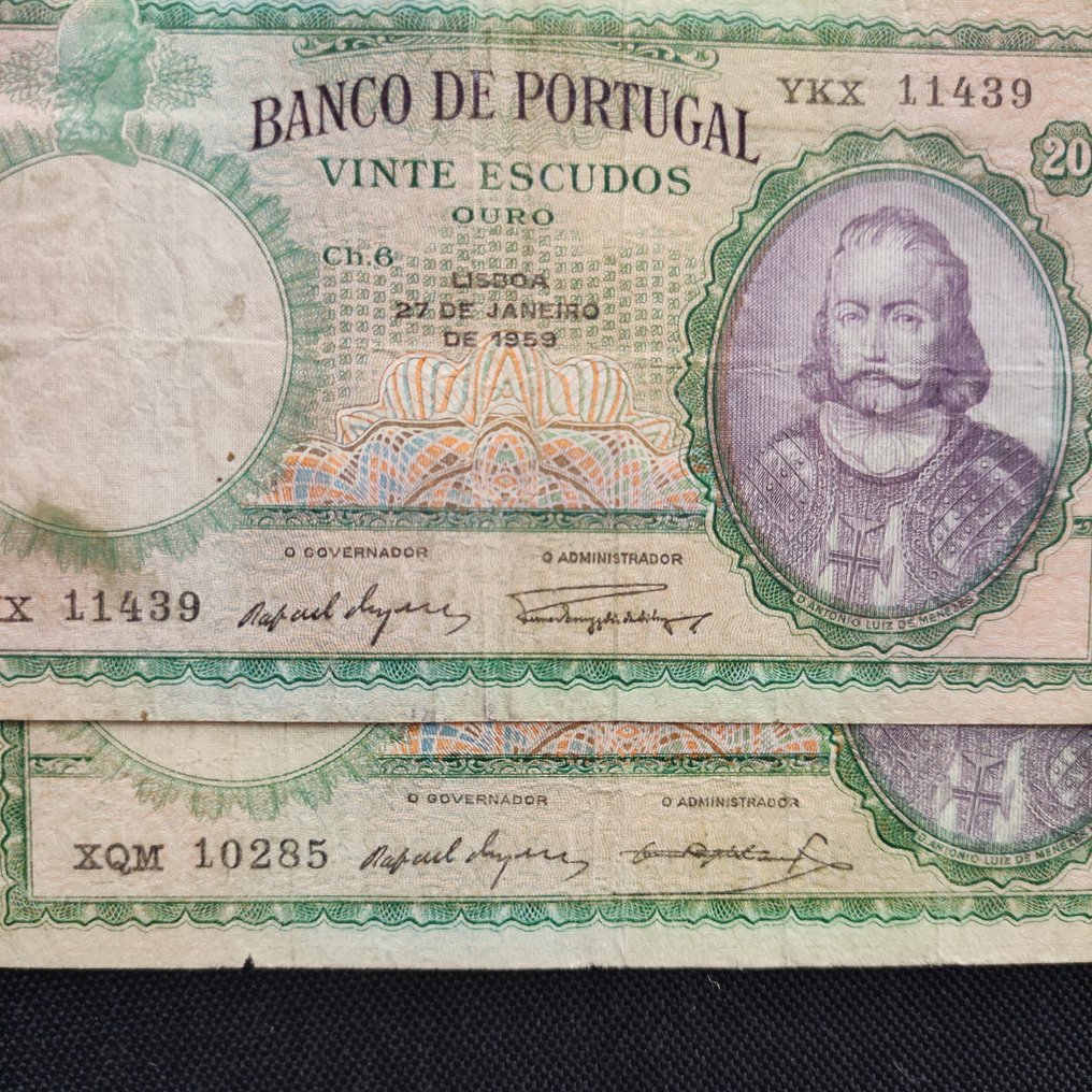 Portugal. - 2 x 20 Escudos 1959 - Pick 153b (Sem preço de reserva) #3.2