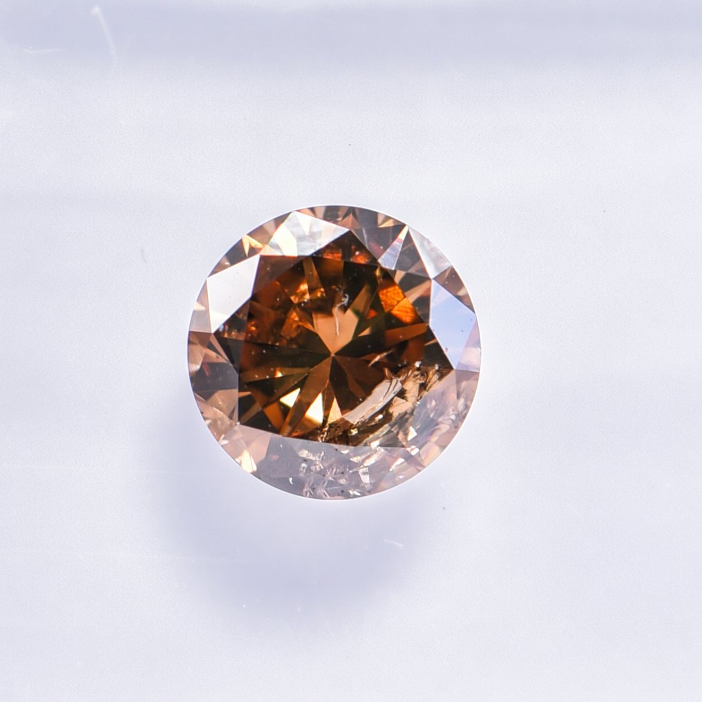 Fără preț de rezervă - 1 pcs Diamant (Colorat natural) - 0.50 ct - Rotund - Fancy deep Maro Portocaliu - I1 - IGI (Institutul gemologic internațional) - VG VG #4.3
