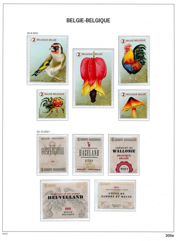 Belgium 2021 - Stickers from blocks and booklets on Davo album pages. #4.3