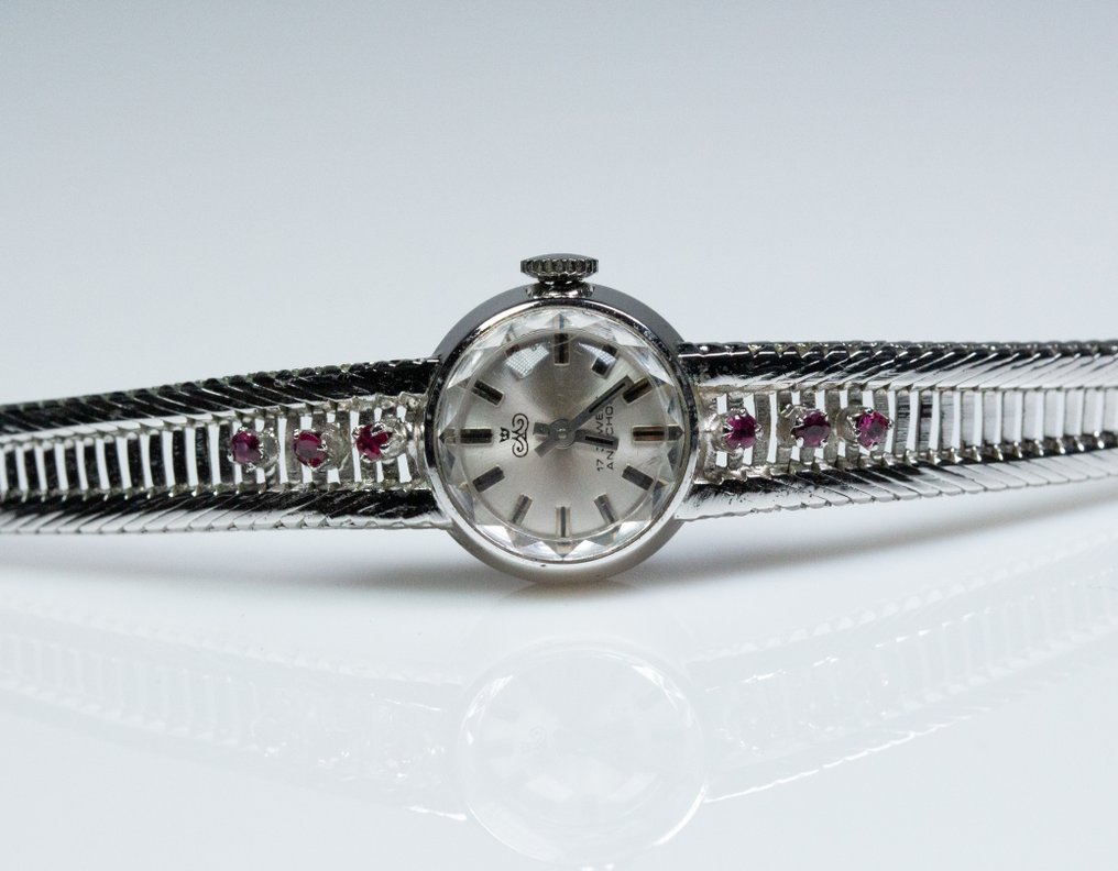 Senza prezzo di riserva - Bracciale Orologio da donna - 835 argento - 0,30 ct rubini - meccanico #4.3