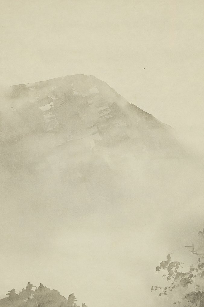 Suiboku Ink Mountain Mist Landscapes Village House and Rivers with Original Box (Tomobako) - with signature and seal 'Kaho' 華峰 - Giappone  (Senza prezzo di riserva) #4.3