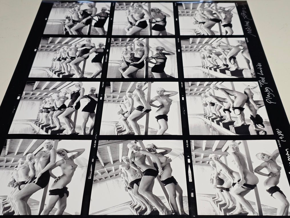 Michael Joseph (1941-) - Pool ladies resting, contact-sheet selection of images, hand-signed test print #1.0