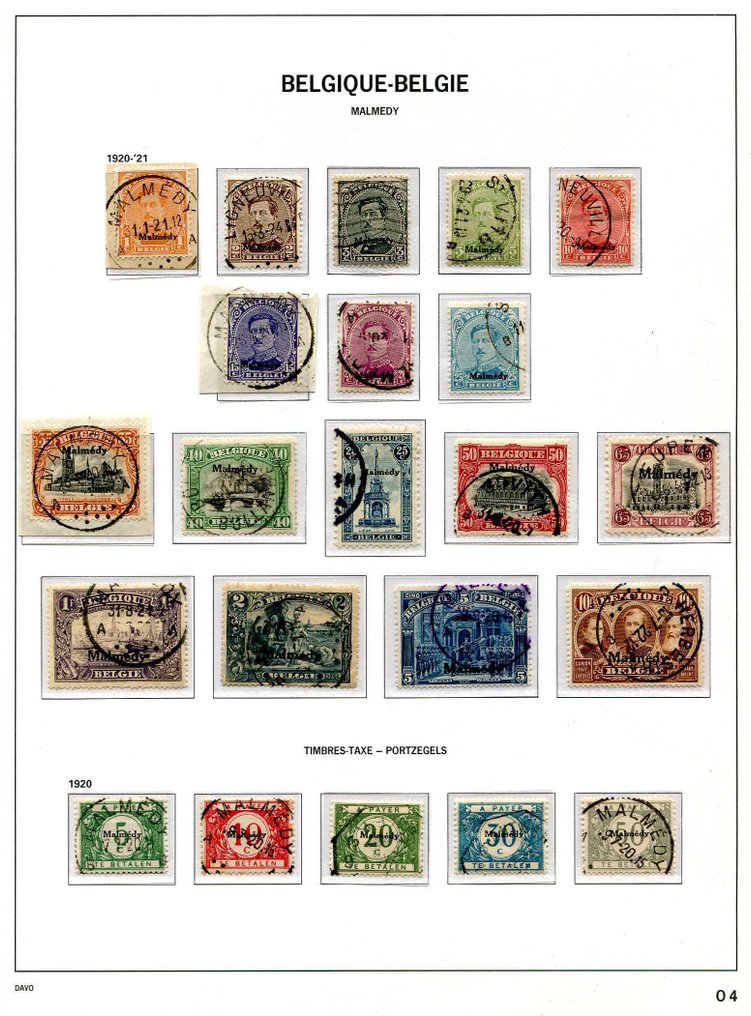 Βέλγιο 1914/1921 - Ολοκληρωμένη συλλογή ετικετών κατοχής σε σελίδες άλμπουμ Davo. - OBP/COB OC1/105 #3.2