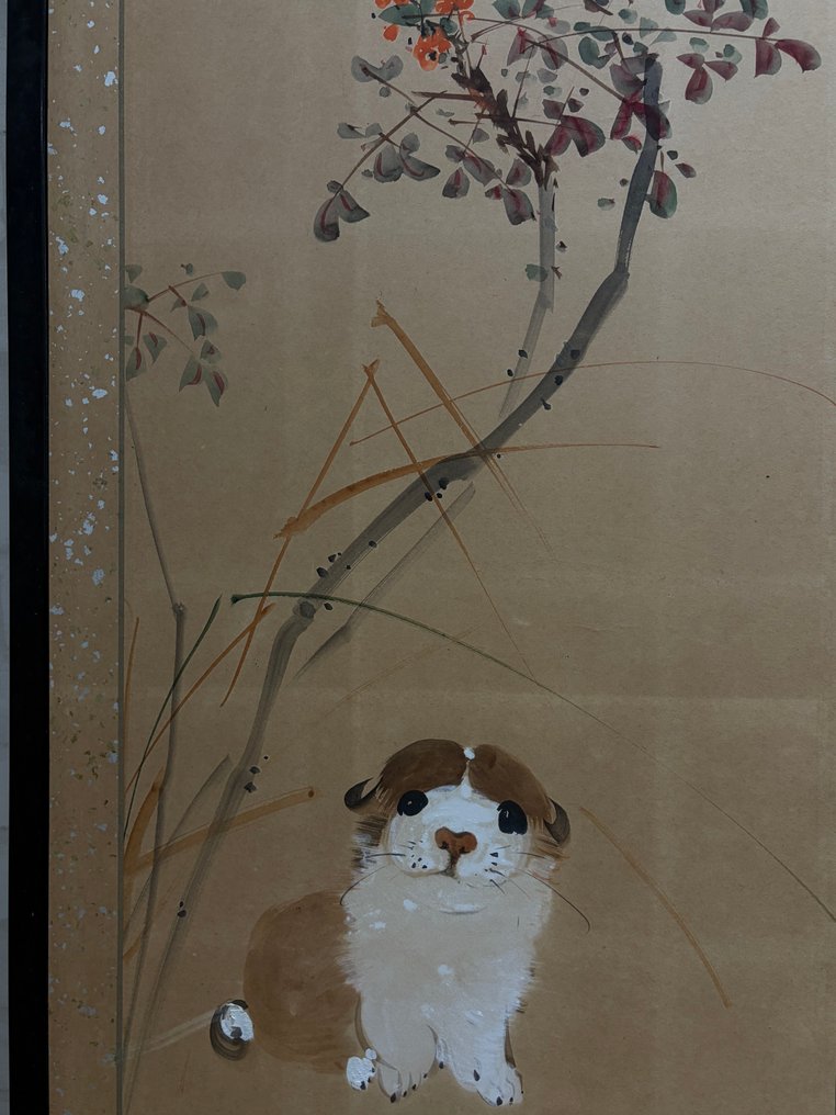 日本折叠屏风 - 木, 纸 - signed Gairei 外嶺 - 日本 - Meiji period (1868-1912) - 花/松/鸟/竹 #4.3