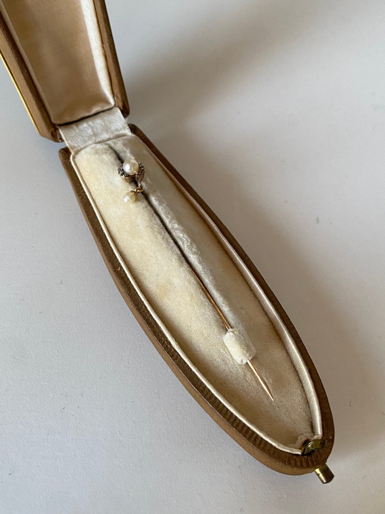 Bross - 14 kt. Sárga arany - 0.10ct. tw. Gyémánt (Természetes) - Gyöngy #1.0