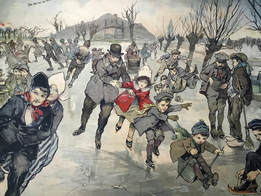 Malmberg. - Παλιά σχολική εικόνα «Χειμερινό τοπίο και παιχνίδι με τον πάγο» - Σχολικός χάρτης - χαρτί πάνω σε χαρτόνι #1.0