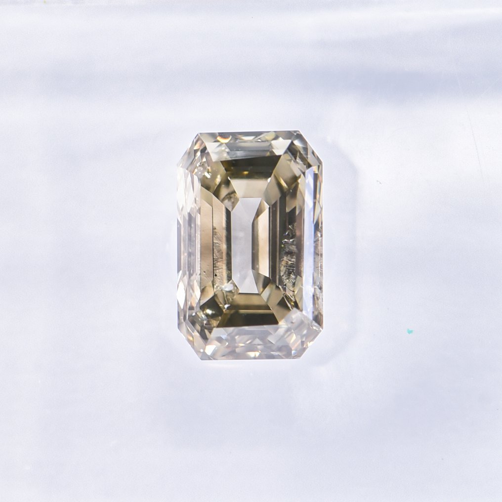 Ingen mindstepris - 1 pcs Diamant  (Naturfarvet)  - 1.02 ct - Smaragd - Fancy deep Grønlig, Brunlig Gul - SI2 - International Gemological Institute (IGI) #3.2