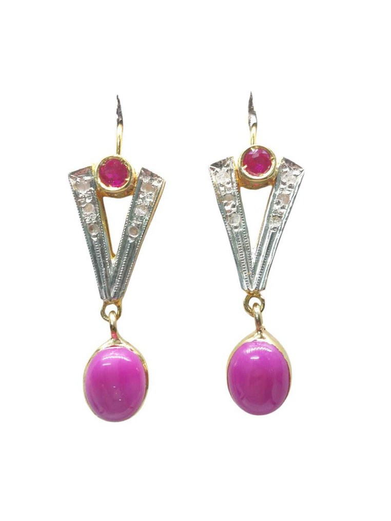 Ingen mindstepris - Øreringe - 9 kt. Sølv, Gulguld Stjernerubin - Blandede ædelsten #1.0