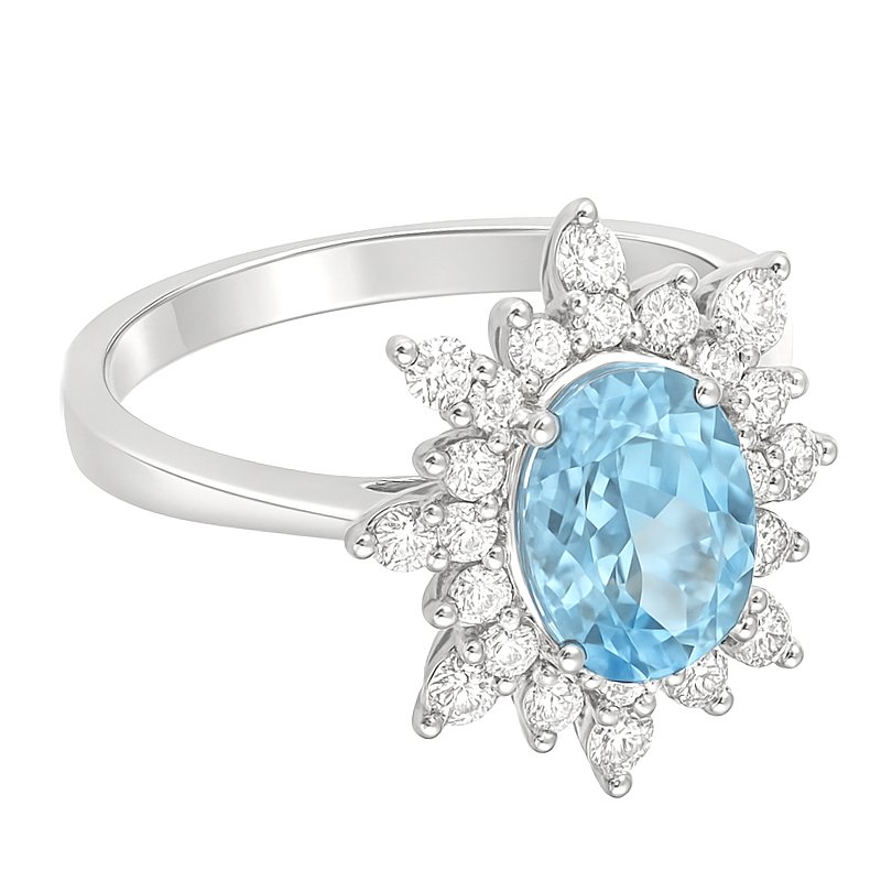 戒指 - 18K包金 白金 -  2.71ct. tw. 海蓝宝石 - 钻石 #4.3