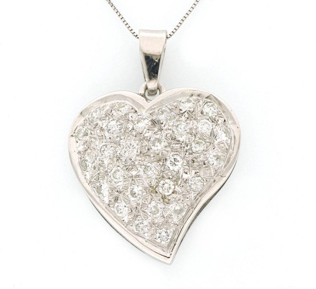 没有保留价 - 吊坠项链 - 18K包金 白金 - 1.32ct. tw. 钻石 (天然) #1.0