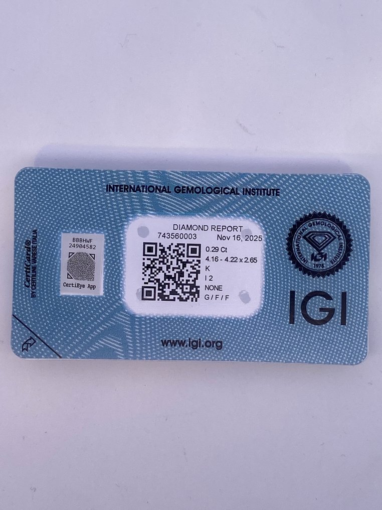 Nincs minimálár - 1 pcs Gyémánt (Természetes) - 0.29 ct - Kerek - K - I2 - Nemzetközi Gemmológiai Intézet (IGI) #2.1