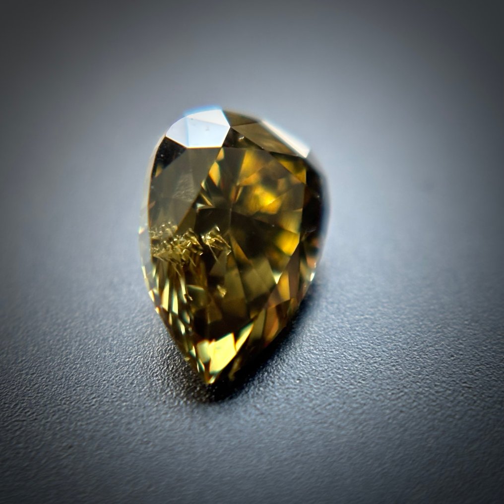 1 pcs 鑽石  (天然彩色)  - 0.41 ct - 梨形 - Fancy deep 淡褐色 黃色 - SI2 - Antwerp Laboratory for Gemstone Testing (ALGT) #1.0