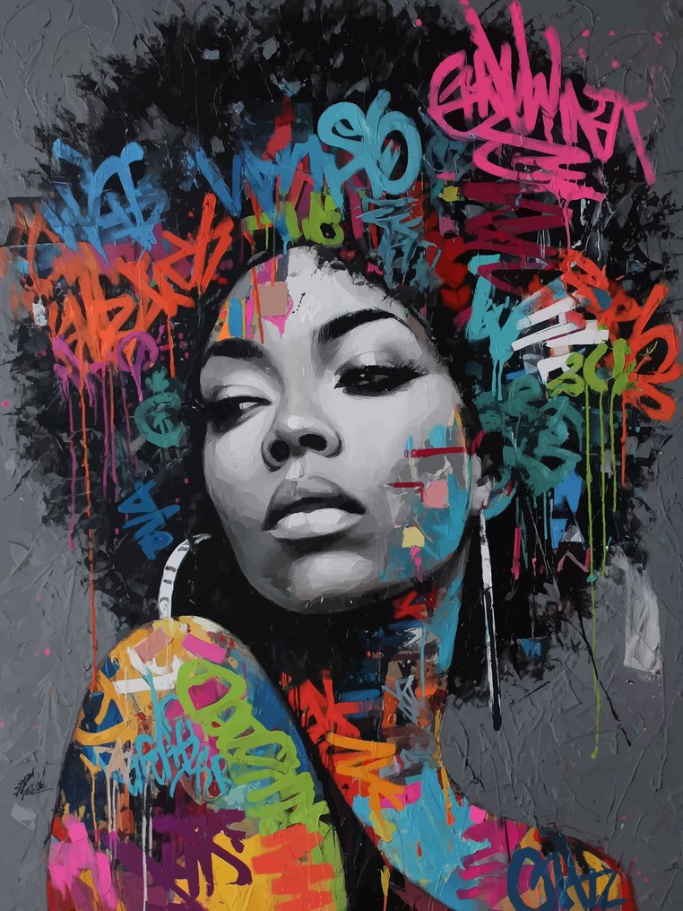 IPR Graph - El Afro Expresivo: Fusión de Color Neon y Retrato en Grises #1.0