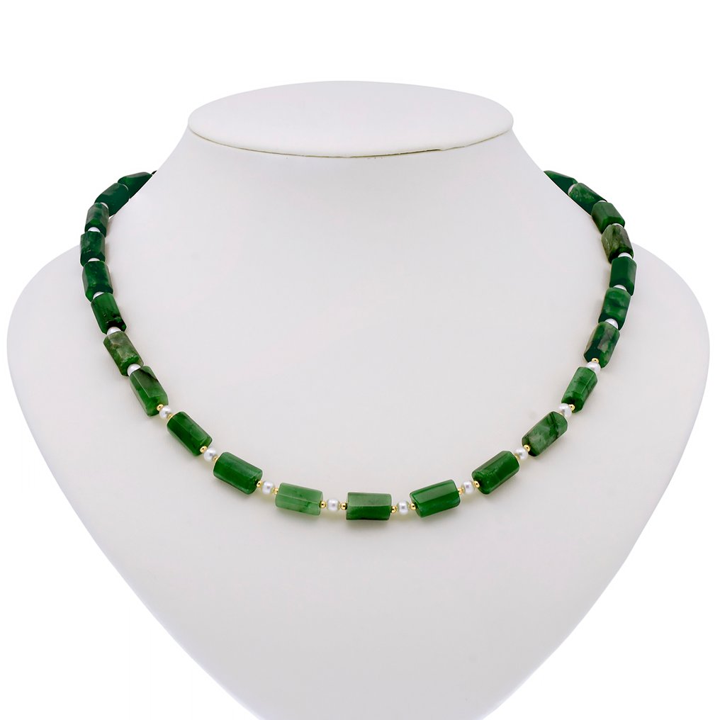 没有保留价 - 项链 - 18K包金 黄金 珍珠 - 祖母绿 #1.0