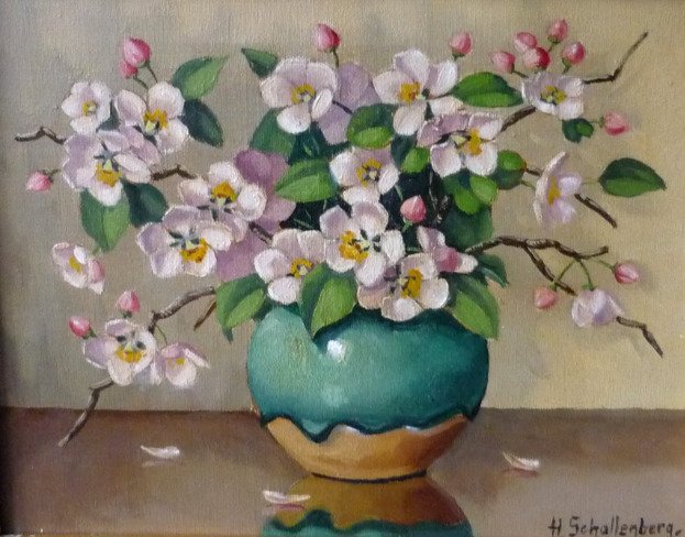 Huibert Schallenberg (1883-1981) - Bloemstilleven - voorjaarsbloesem in een vaasje #1.0