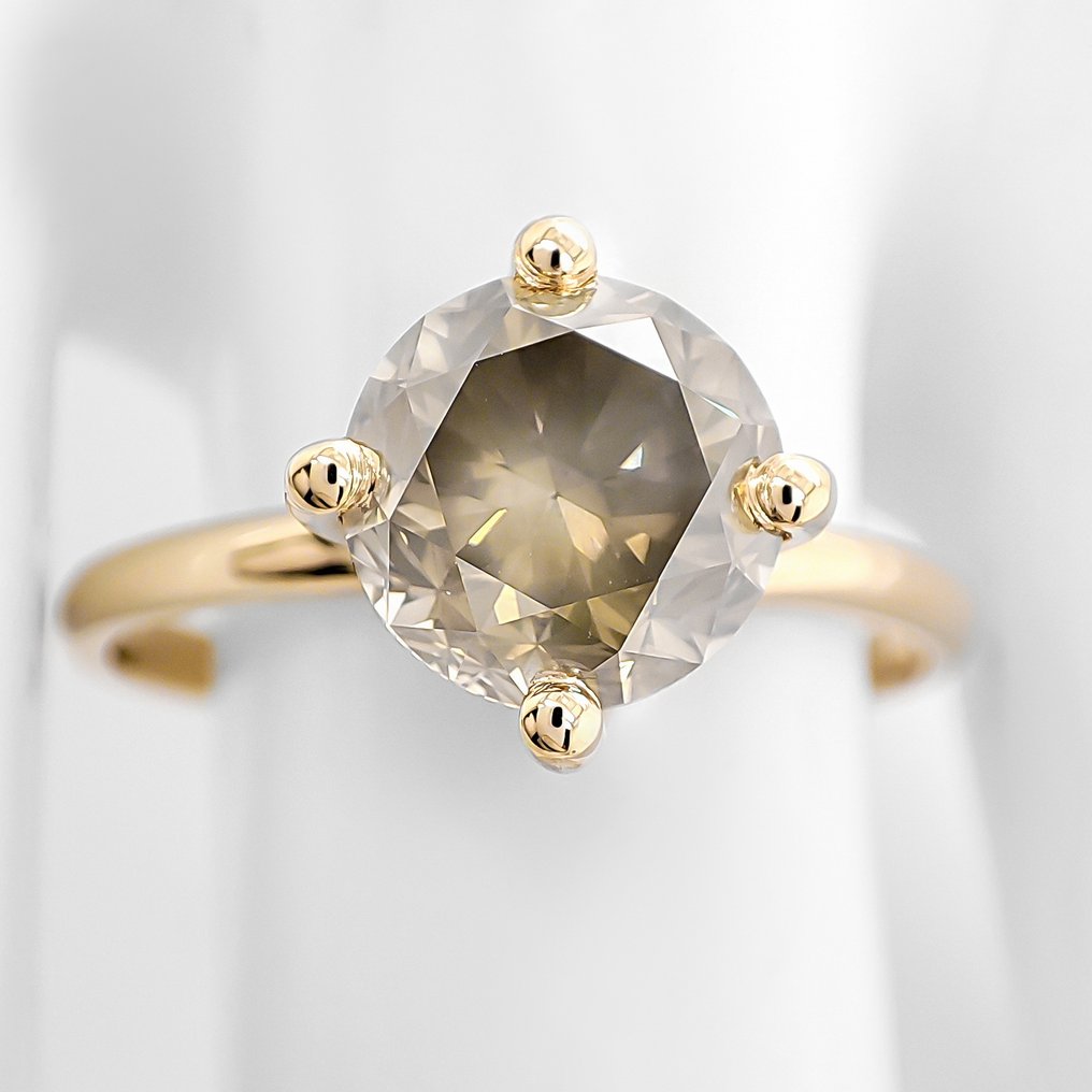 Zonder minimumprijs - Ring - 14 karaat Geel goud - 2.03ct. tw. Diamant (Natuurlijk gekleurd) - IGI-certificaat #1.0