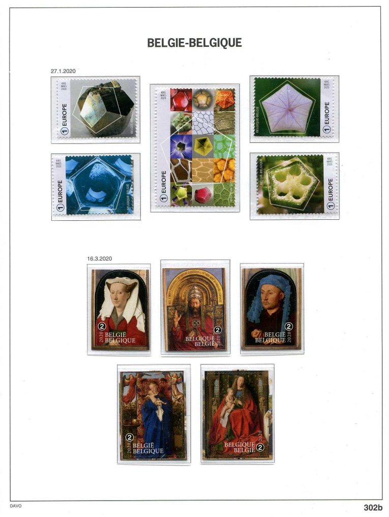比利時 2020 - 来自块状和册子的邮票，贴在Davo相册页上。 #1.0
