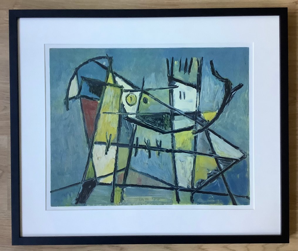 Jan Roede (1914-2007) - Abstracte compositie met geel, blauw en rood. #1.0