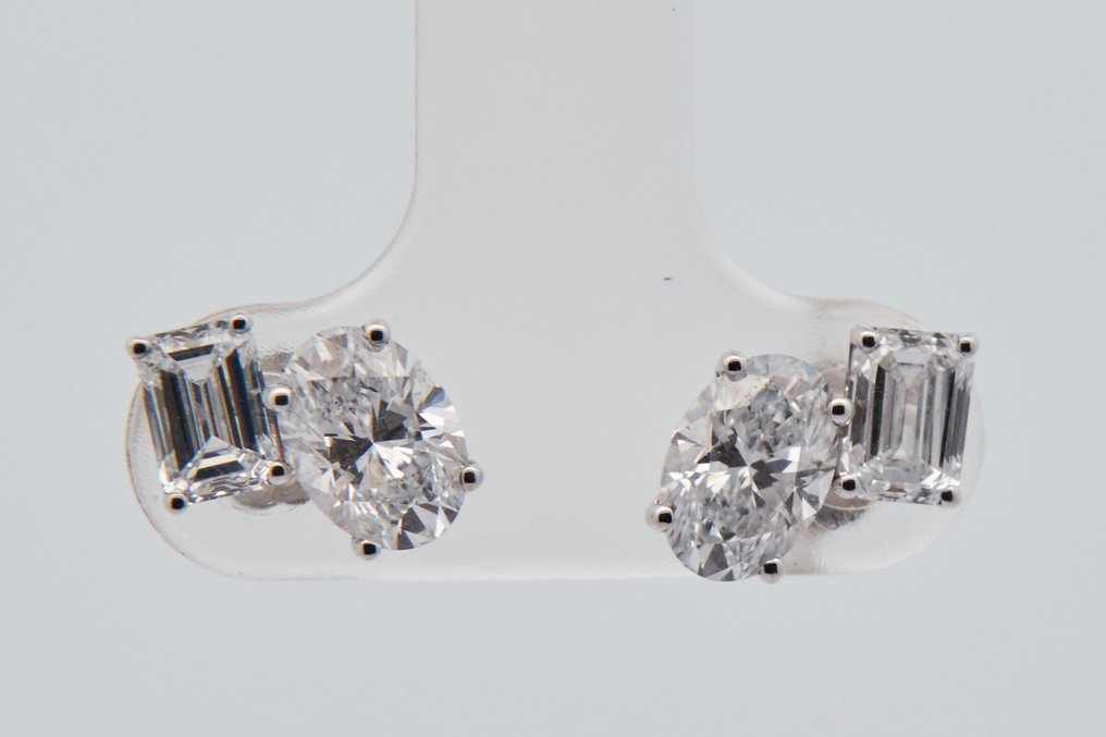 χωρίς τιμή ασφαλείας - Σκουλαρίκια - 14 καράτια Λευκός χρυσός -  2.28ct. tw. Διαμάντι (Εργαστηριακής καλλιέργειας) #1.0