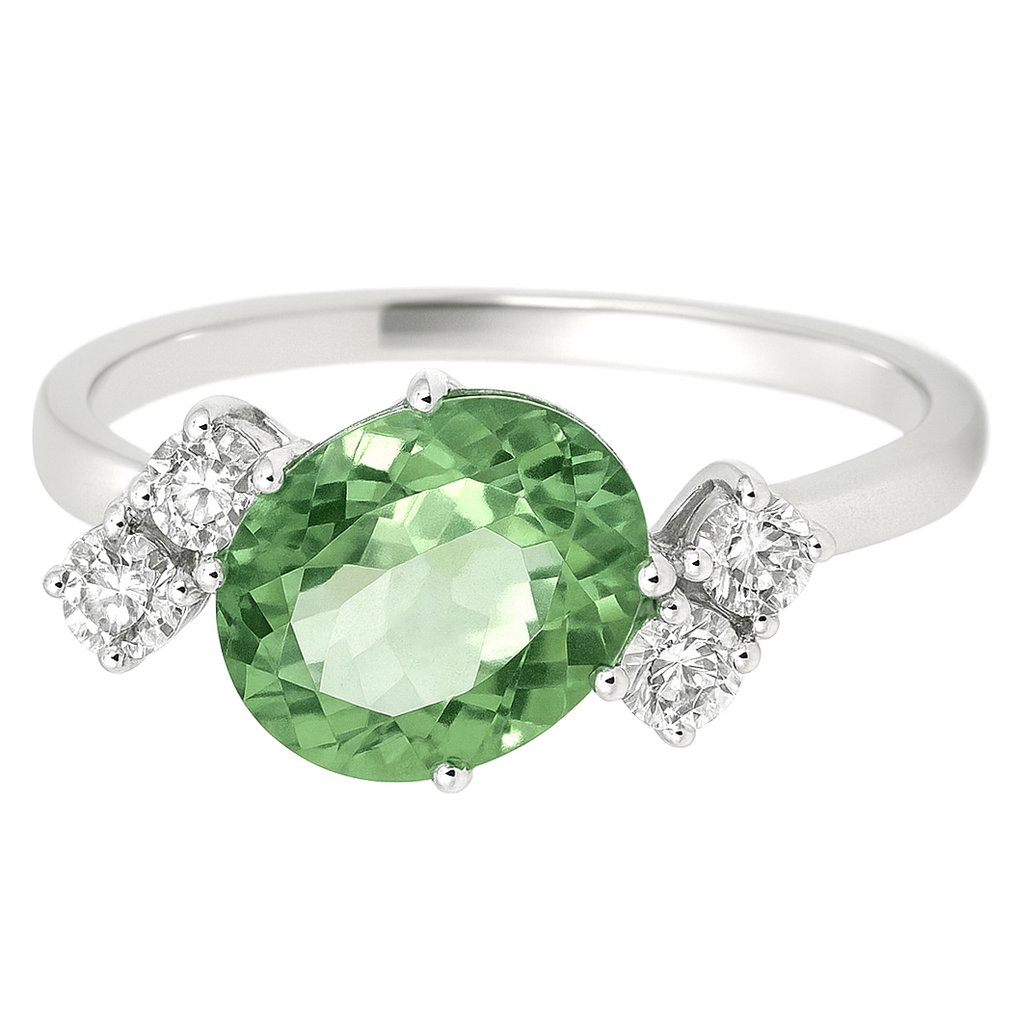 Ring - 18 kt. White gold -  1.26ct. tw. Tourmaline - Diamond #1.0