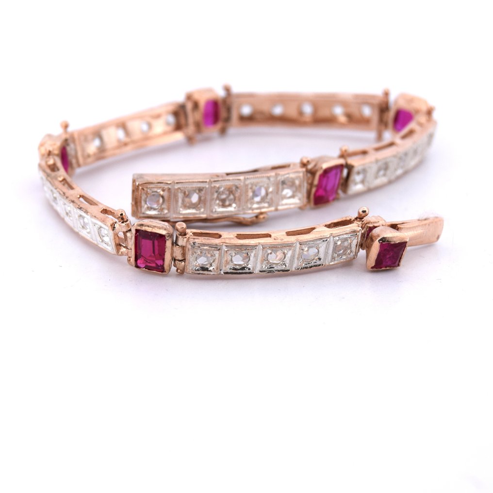 Senza prezzo di riserva - Bracciale - 9 kt Oro rosa - 6.00ct. tw. Rubino - Diamante - STILE ART DEC0' #4.3
