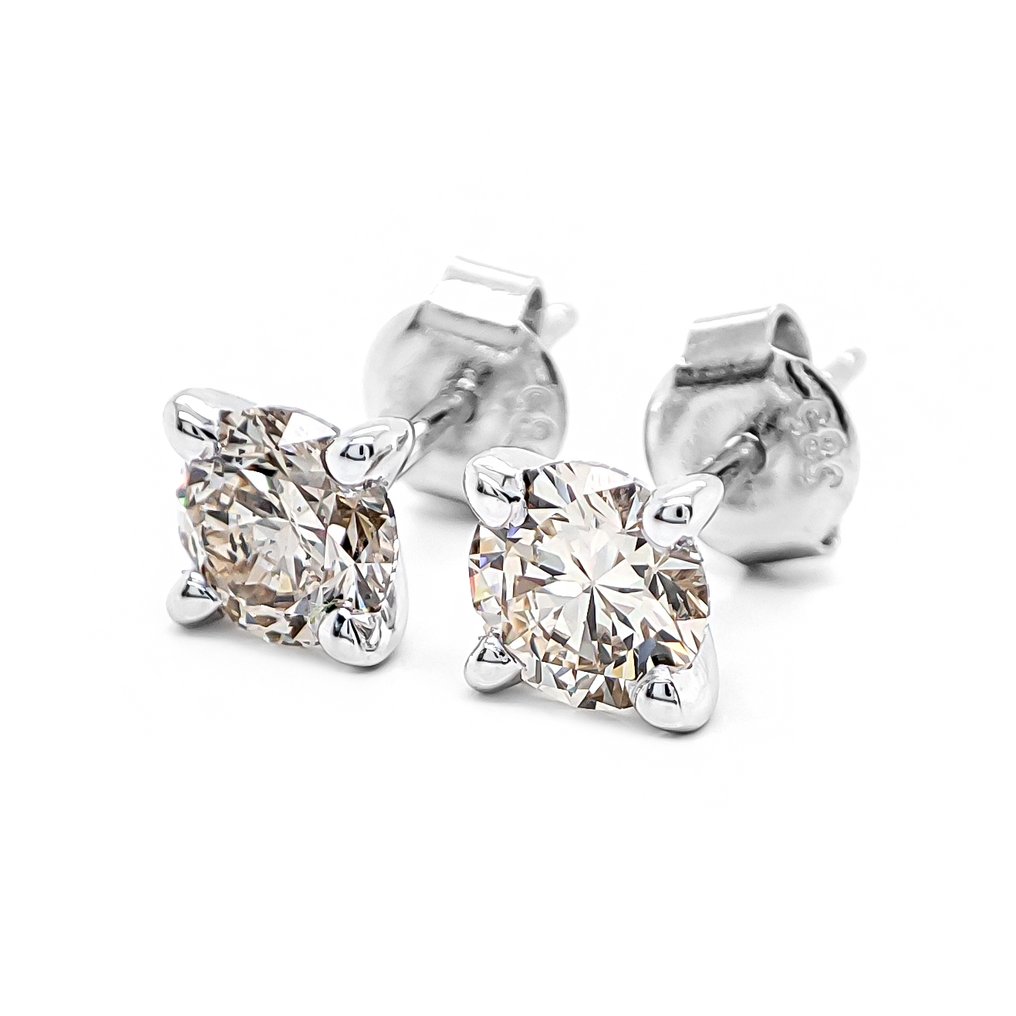 χωρίς τιμή ασφαλείας - Σκουλαρίκια - 14 καράτια Λευκός χρυσός - 1.03ct. tw. Διαμάντι (Φυσικού χρώματος) - Πιστοποιητικό IGI #1.0