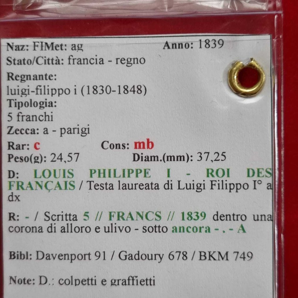 France. Louis Philippe I. 5 Francs 1839-A, Paris  (No reserve price) #2.1