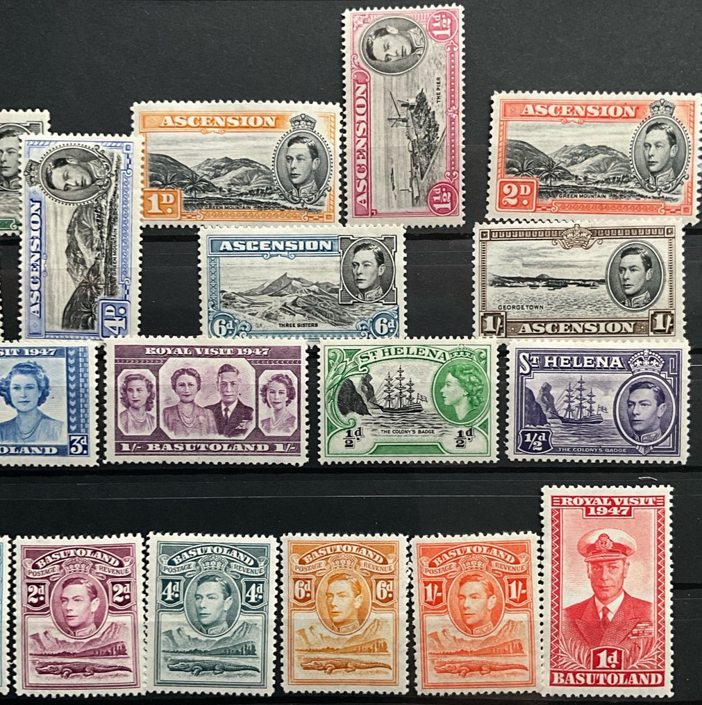 Commonwealth britannico 1884/1963 - Partie in 5 schede di memoria, Ascension, Basutoland, Tonga, Papua, St. Helena, Giamaica…. - Michel #2.1