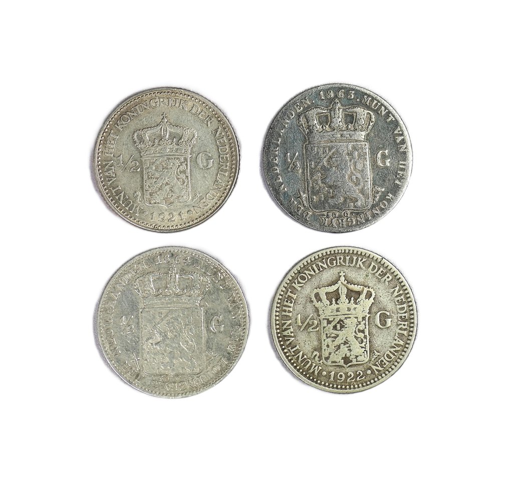 Hollandia. Willem III and Wilhelmina. 1/2 Gulden 1863 & 1864 en 1921 & 1922 (4 Pieces) (Nincs minimálár) #1.0
