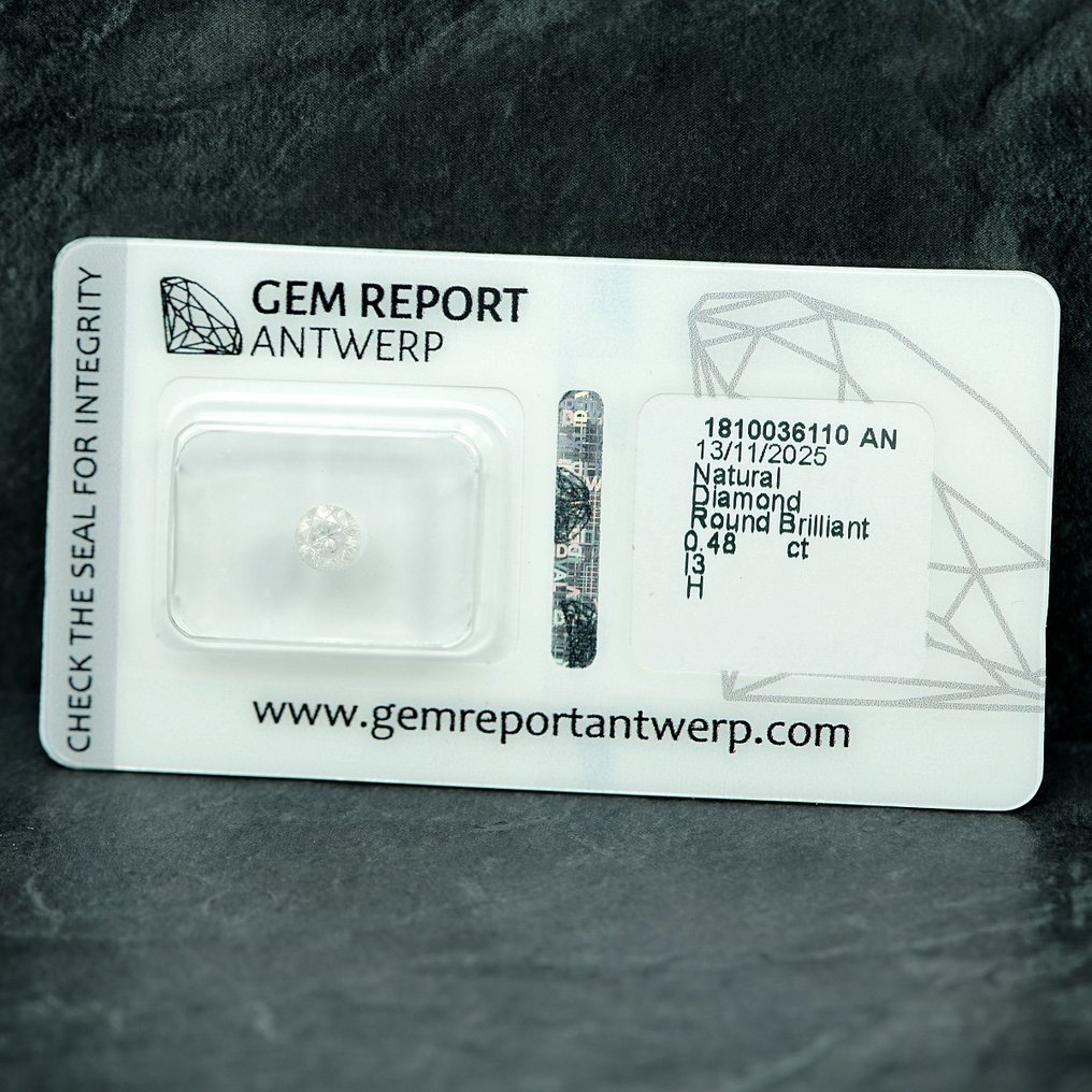 Sem preço de reserva - 1 pcs Diamante (Natural) - 0.48 ct - Redondo - H - I3 - Gem Report Antwerp (GRA) #4.3